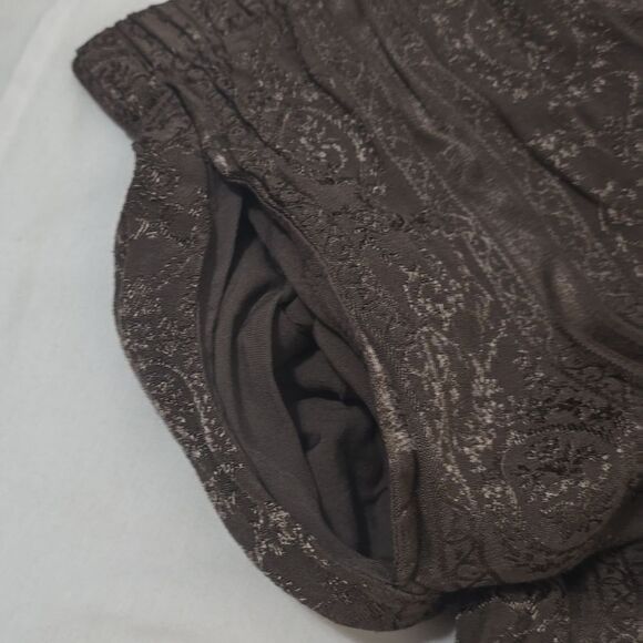 CP Shades Floral Brocade Jacquard Elastic Waist Wide Leg Pant Mocha Brown small - Picture 9 of 11